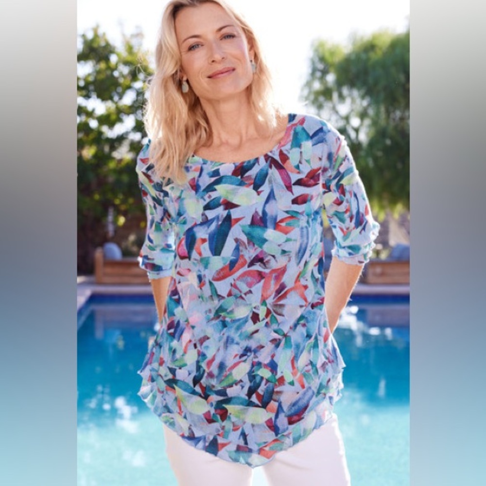 Soft Surroundings Siesta Key Colourful Layered Gauze Textured Top Size Medium